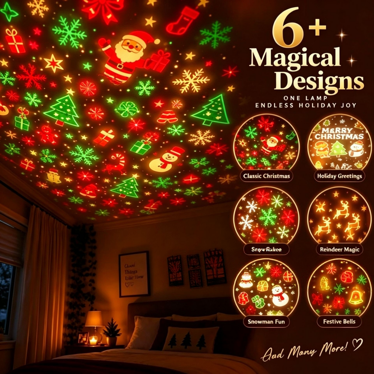 Christmas patterns projected on a ceiling