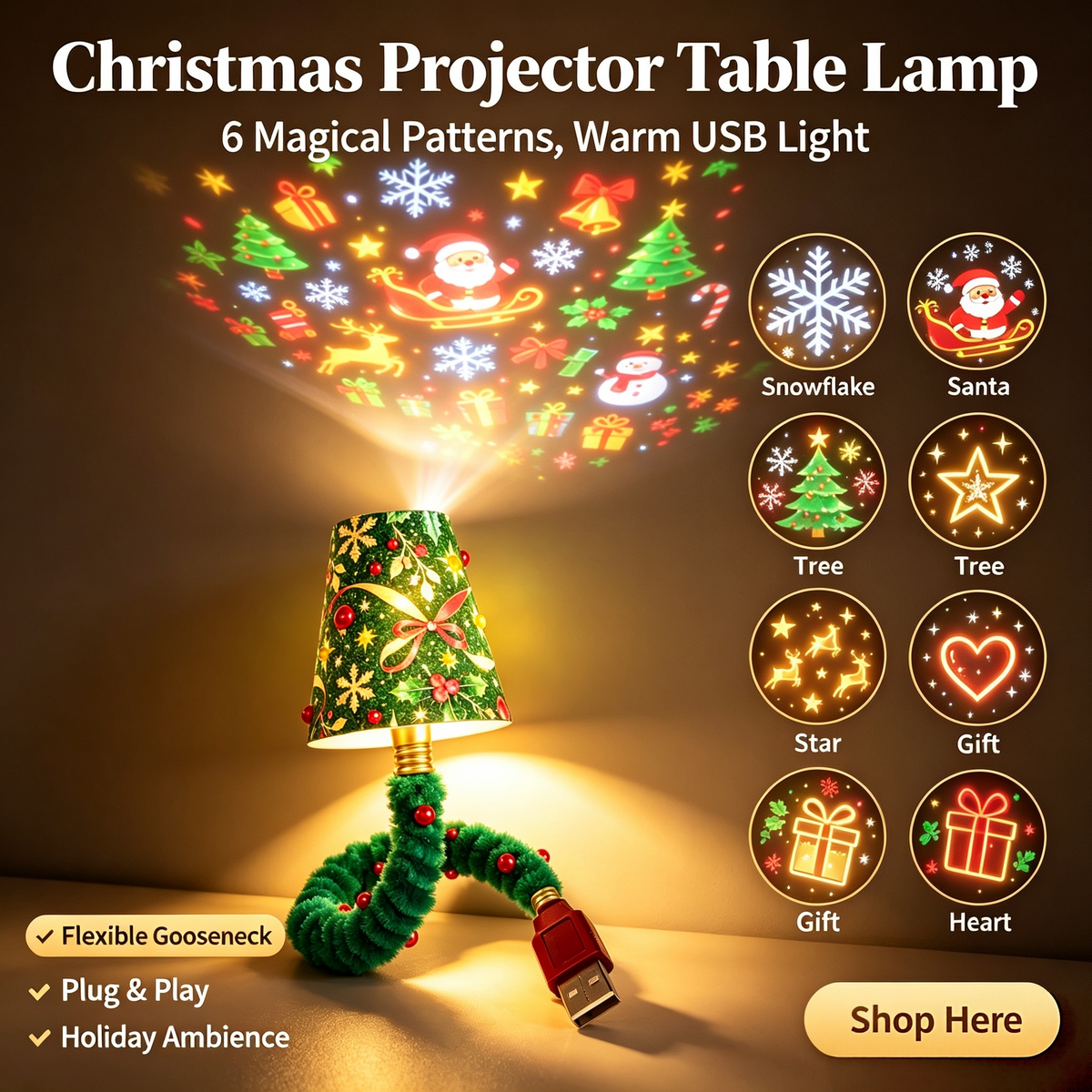 Christmas Projector lighting up a room with holiday patterns