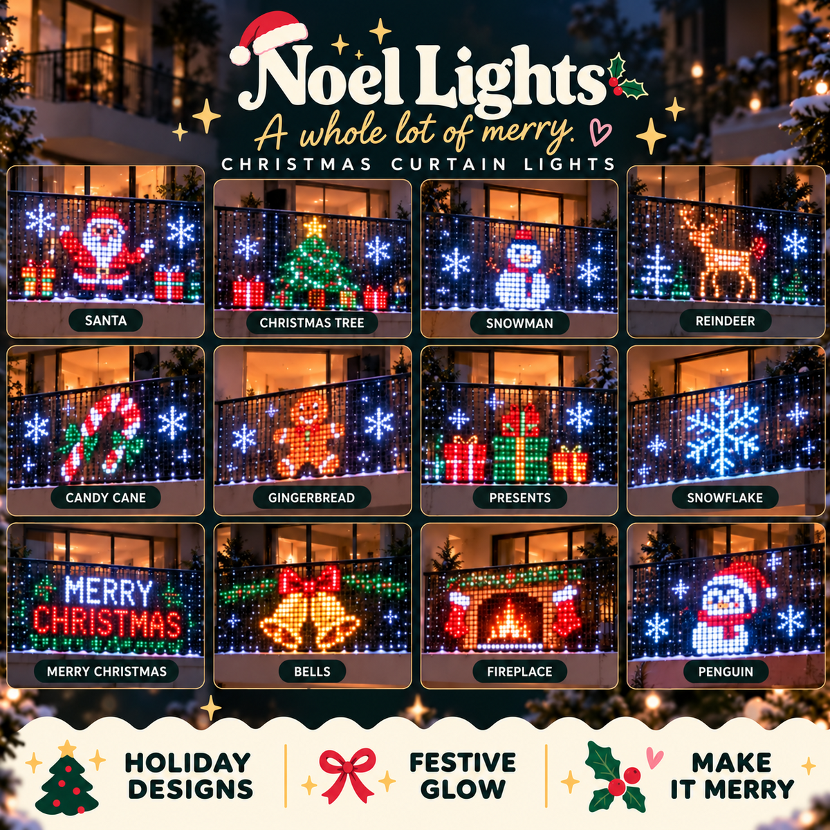 Holiday curtain light designs