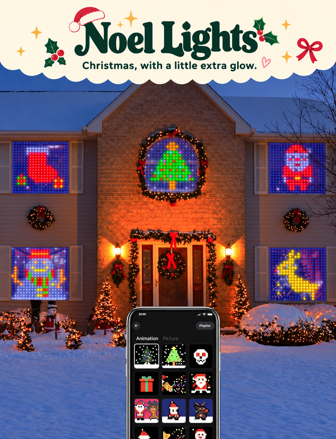 Curtain light displays in house windows